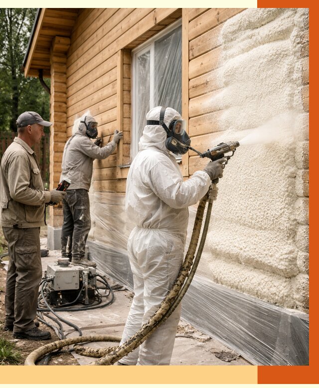 Утепление дома из бруса ППУ в ельце от 3953 руб/м2 под ключ | ТепломастерЕлц