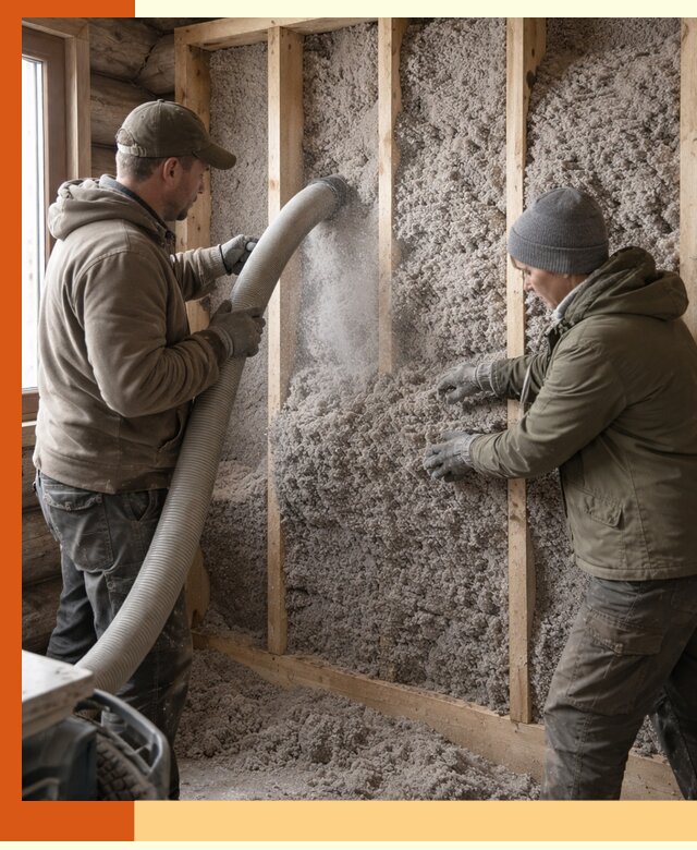 Утепление бревенчатого дома эковатой в ельце