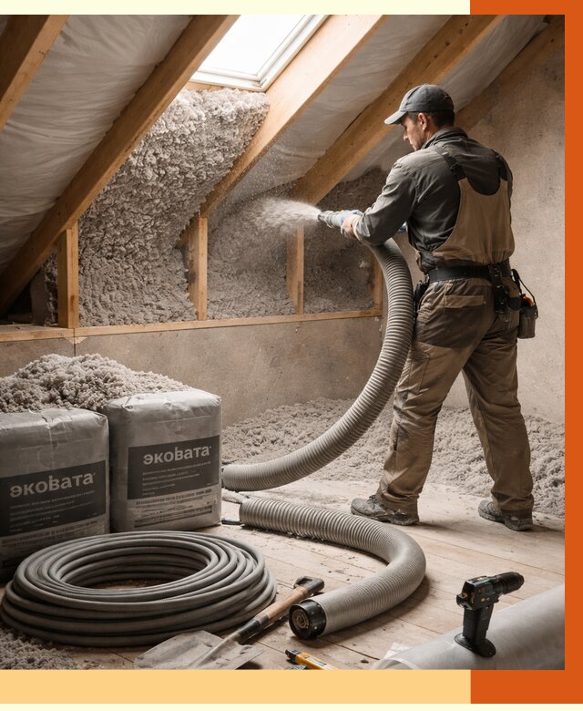 Утепление мансарды эковатой в ельце от 2259 руб/м2 — монтаж, задувка, цена | ТепломастерЕлц