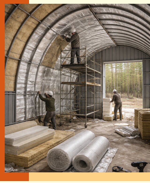 Утепление арочного ангара под ключ в ельце