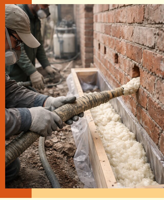 Заливка ППУ в пустоты кирпичной стены в ельце