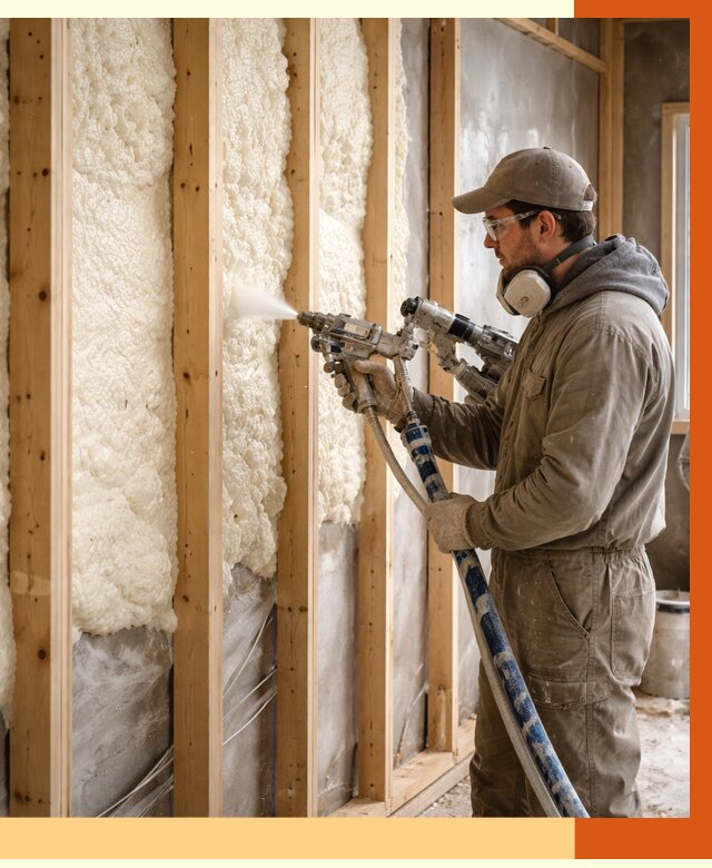 Утепление каркасной стены ППУ в ельце от 4364 руб./м2 под ключ | ТепломастерЕлц