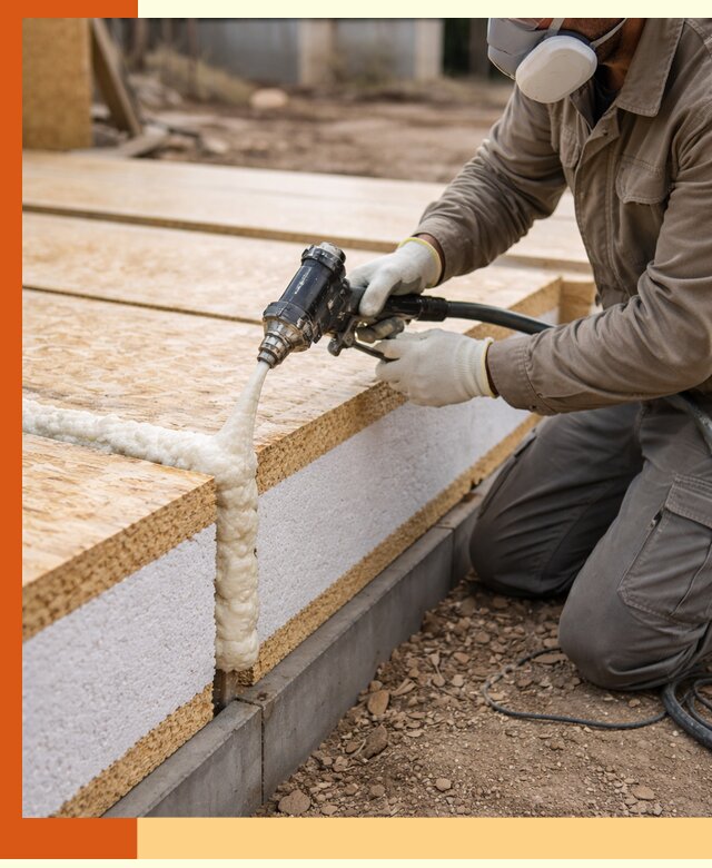 Утепление СИП-панелей пенополиуретаном (ППУ) в ельце