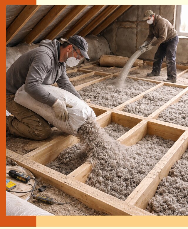 Заполнение полостей чердачного перекрытия в ельце качественно и надёжно