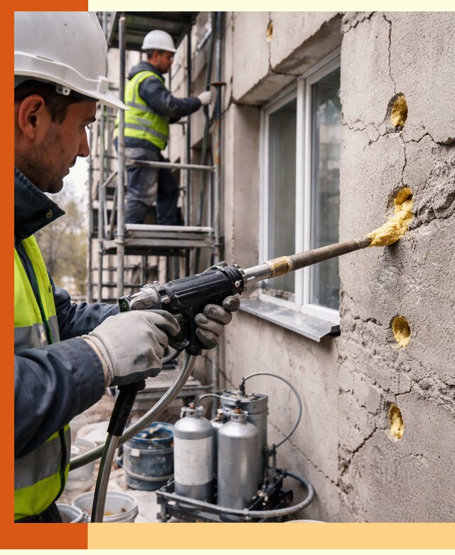 Заполнение пустот в фасаде и утепление стен в ельце