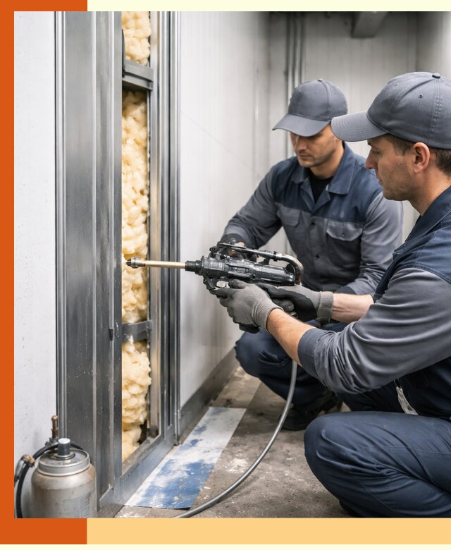 Заполнение пустот холодильных панелей в ельце специализированной пеной