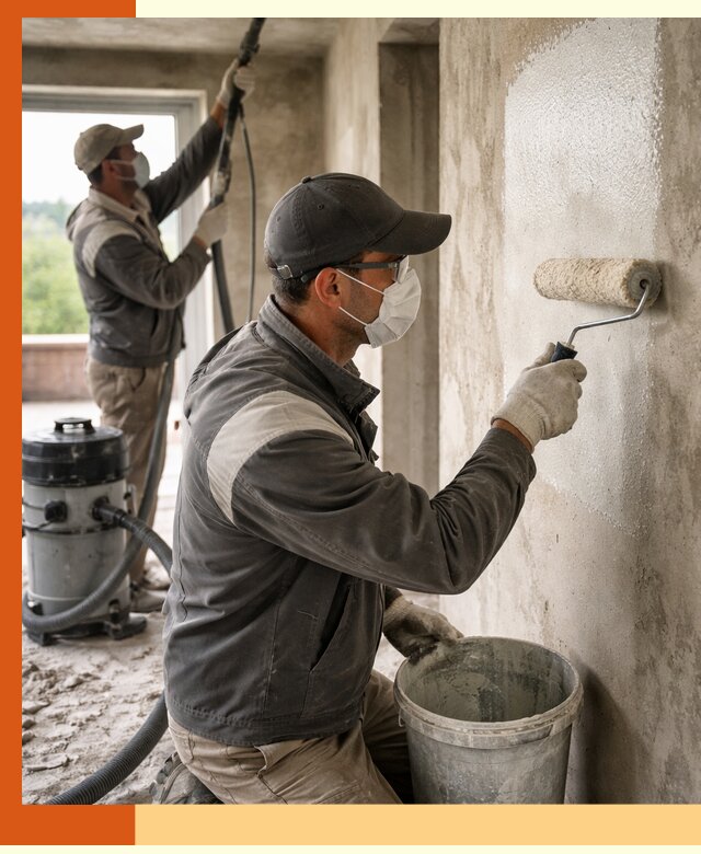 Подготовка поверхности под напыление утеплителя в ельце