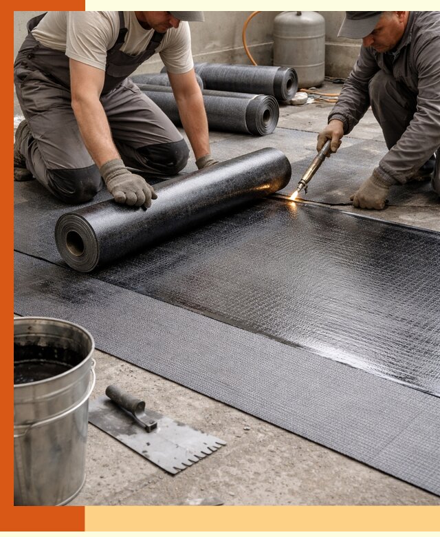 Монтаж гидроизоляционной мембраны в ельце для зданий и конструкций